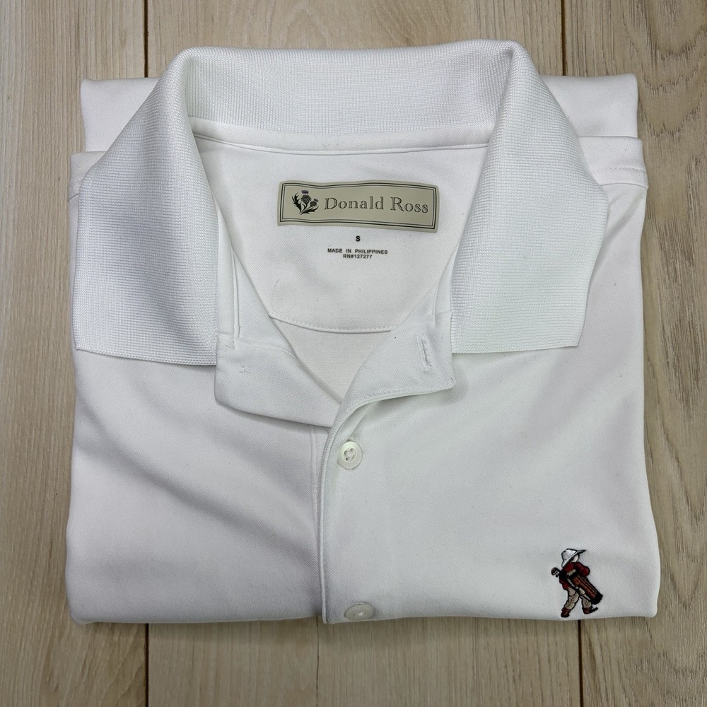 Donald Ross PINEHURST COUNTRY CLUB Polo Golf Shirt Mens Small White Long Sleeve